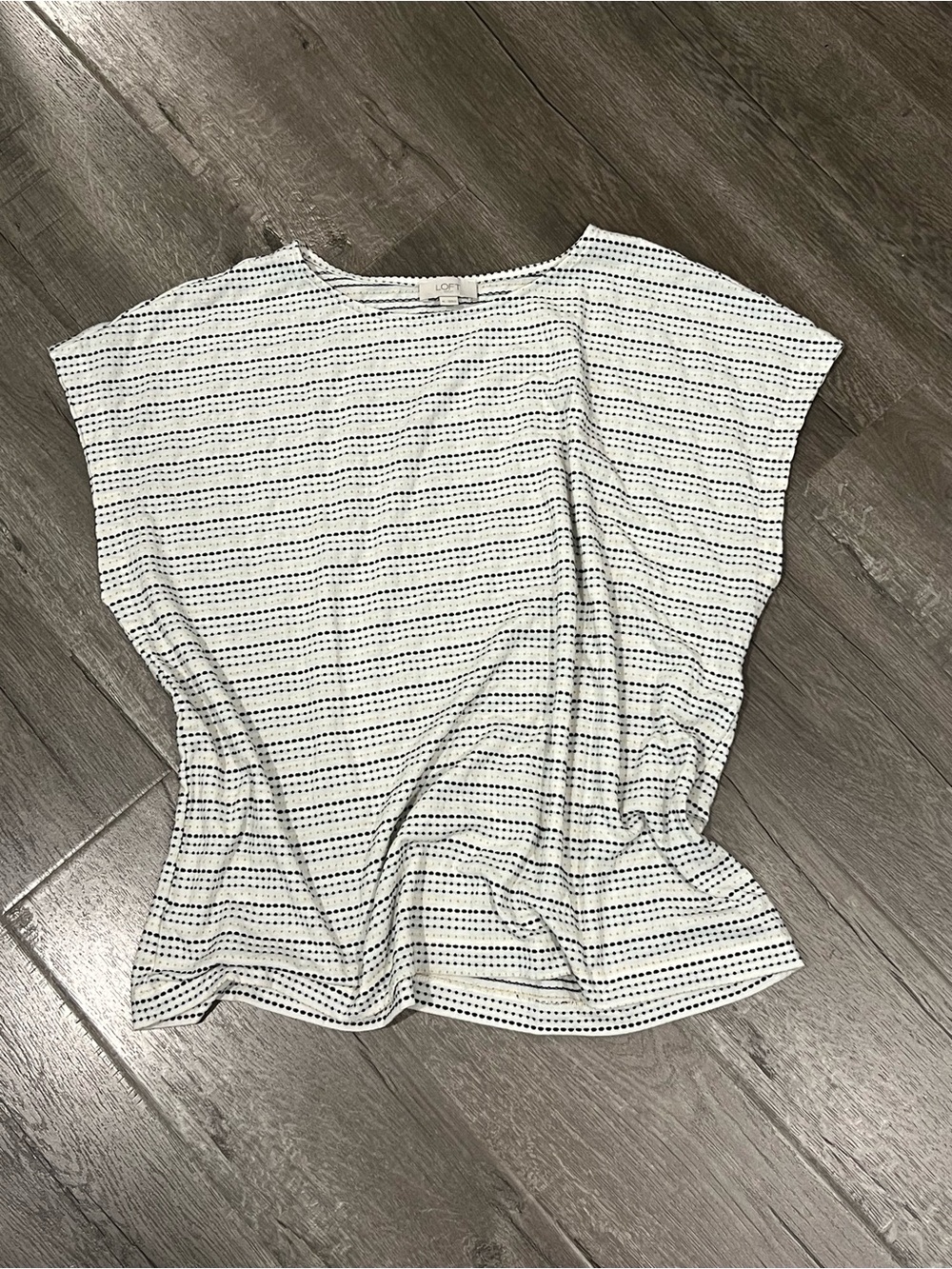 LOFT White Top with Black Dotted Stripes